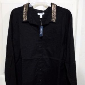 Old Navy black button down shirt rhinestone jewel